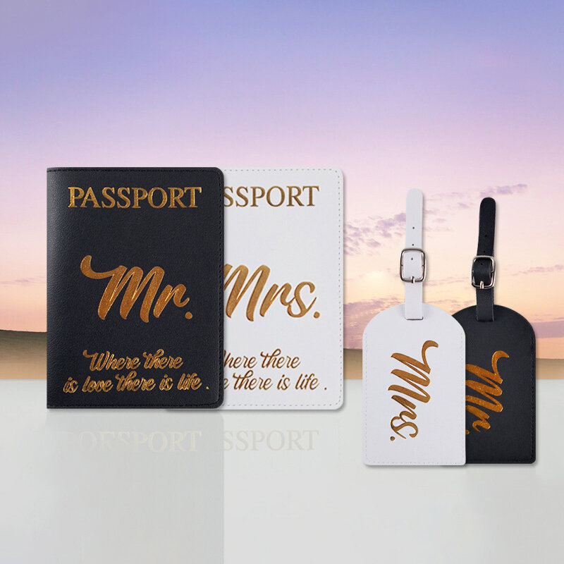 Bolso de cuero Pu cruzado, etiqueta de equipaje, regalo de boda dorado, certificado de Sr. Miss, bolsa de pasaporte, nuevo