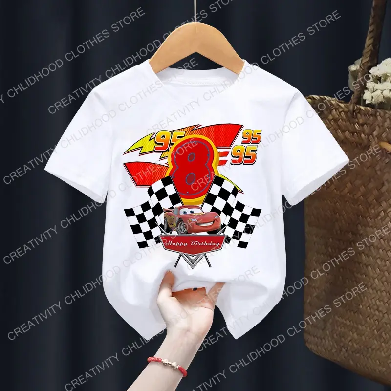 Camiseta de Disney Cars para niños, ropa de cumpleaños con número 1-10, dibujos animados de Anime Kawaii, camisetas de Hip Hop para niños y niñas, Top informal