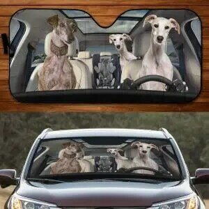 Funny Greyhounds Family Driving Dog Lover Car Sunshade Window Shade, Car Windshield Sunshade Sunshade for UV Sun Protection