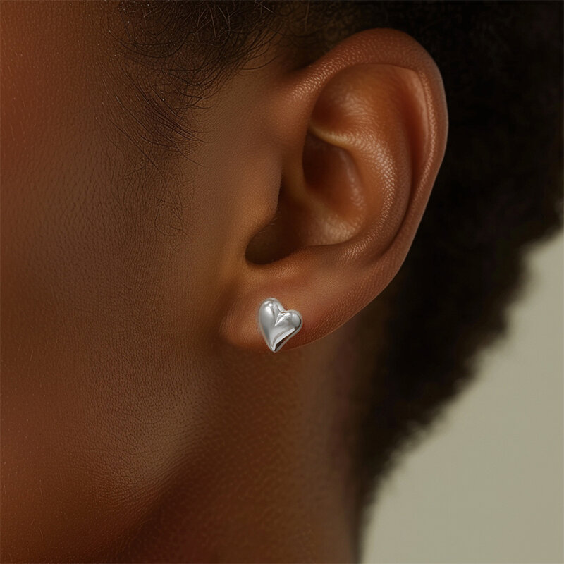 BOAKO 925 Sterling Silver Ear Pierced Love Heart Shaped Glossy Stud Earrings For Women Mother's Day Gift boucle oreille femme