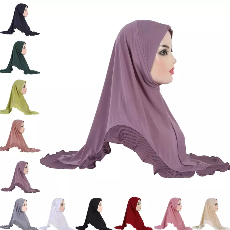High Quality Muslim Amira Hijab with Ruffles Pull On Islamic Scarf Head Wrap Pray Scarves Women\'s Headwear Headscarf Turban Hat