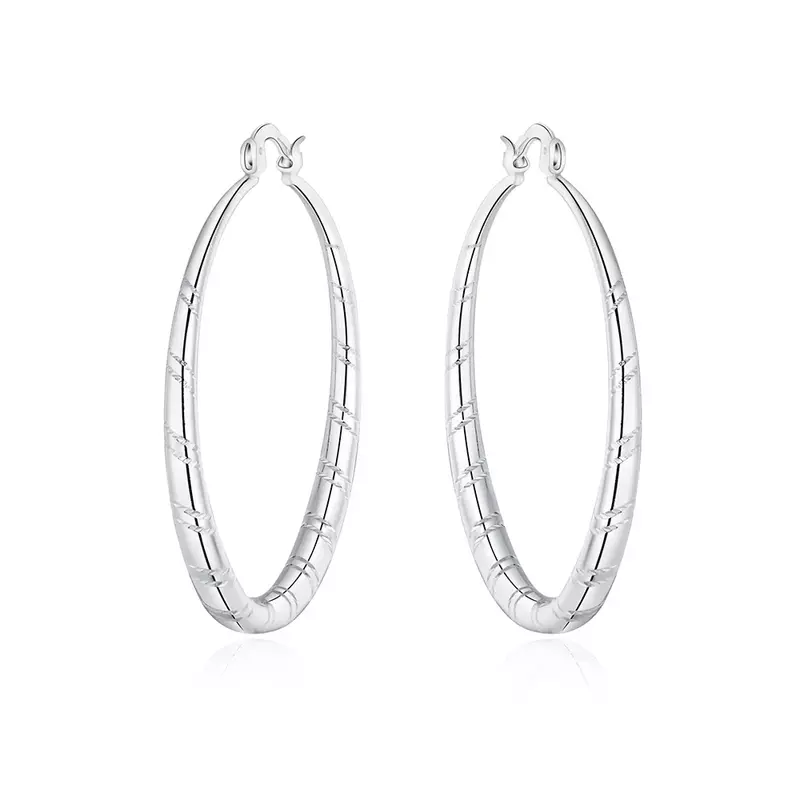 Noble 3/4/5/6cm Big Circle 925 Sterling Silver Hoop Earrings for Women Fashion Party Wedding Jewelry Charms Christmas Gift
