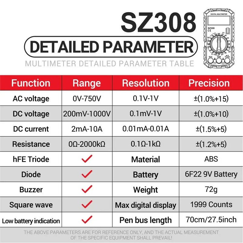 ANENG SZ308 Handheld Digital Multimeter Voltage Resistance Meter AC DC Current Meter Electrical Instruments