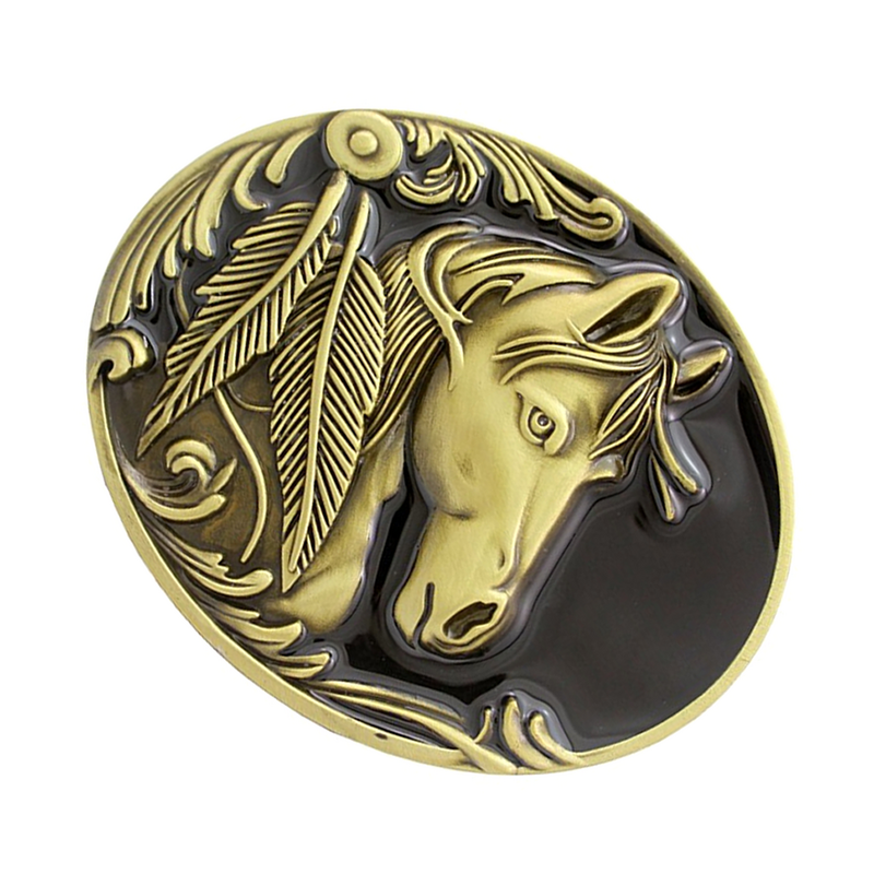 Retro Etched Animal Fashion Horse Head Bronze Buckle Cowboy Belt