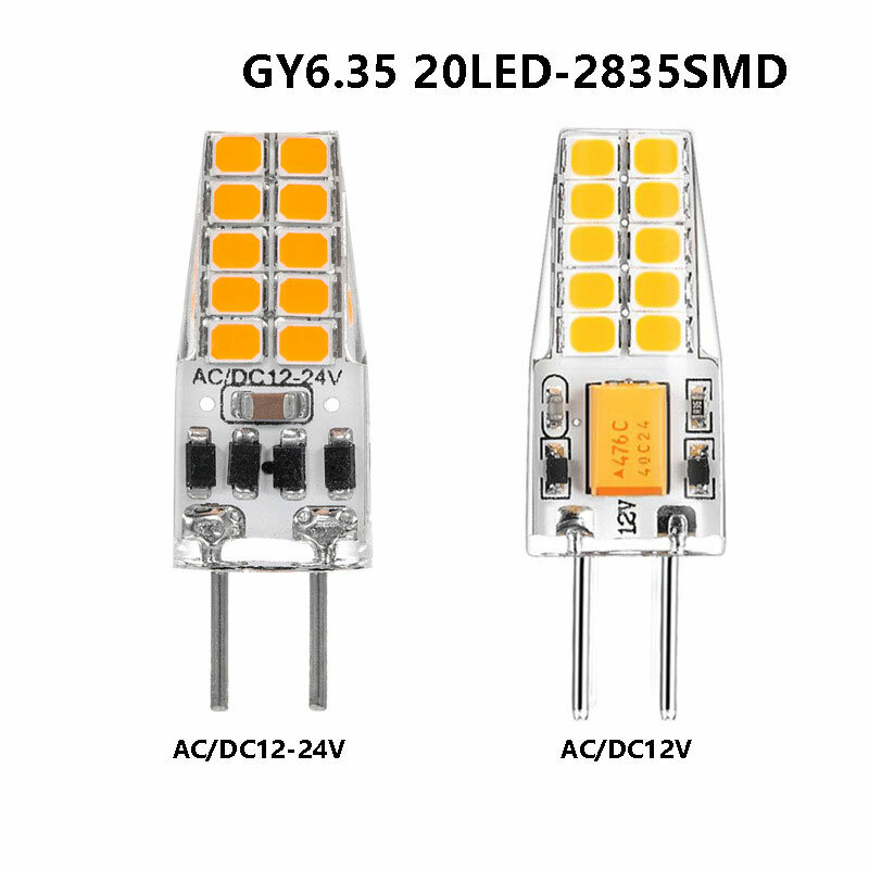 Lámparas LED GY6.35, 5W, CA/CC, 12V, 24V, G4, lámpara de araña, 2835SMD, 64LED