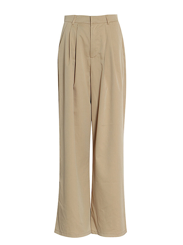 ROMISS minimalistyczny jednokolorowe spodnie dla kobiet luźna talia szeroka nogawka patchworkowe kieszenie długie spodnie damskie jesienna odzież moda