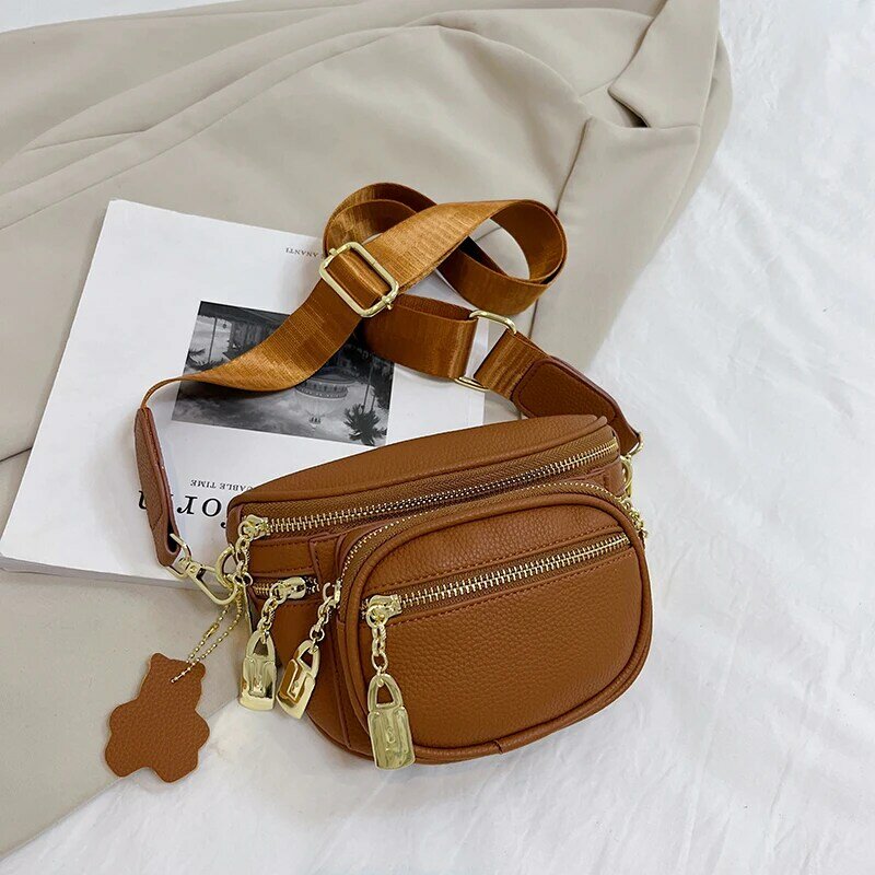 Texture Women Multifunctional Chest Bag 2023 New Fashion Versatile Wide Strap Crossbody Bags PU Leather Exquisite Lady Waistpack