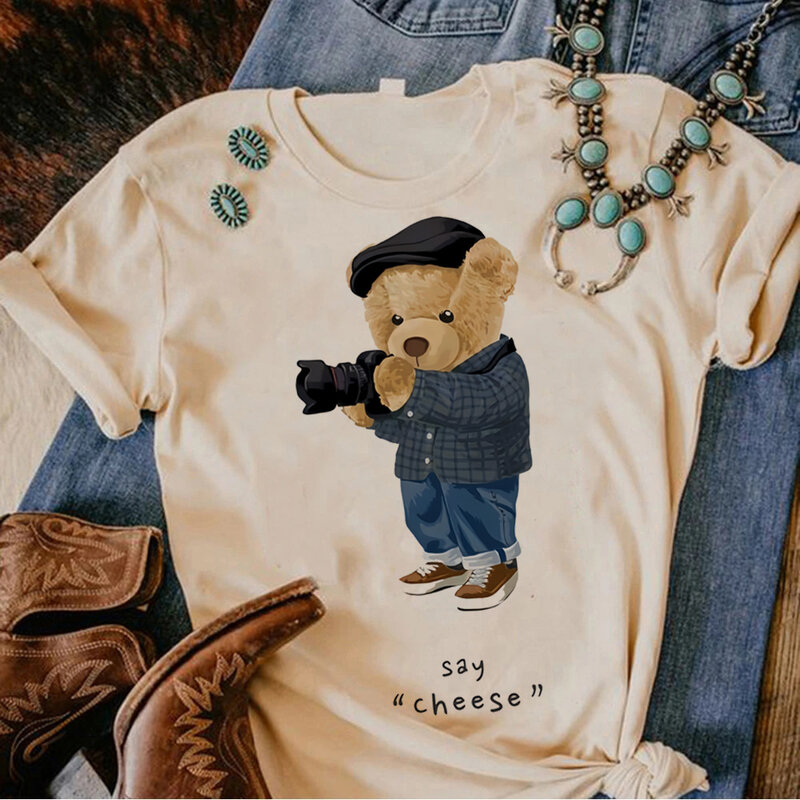 Camiseta de oso para mujer, camisetas harajuku, ropa de calle de anime para niña