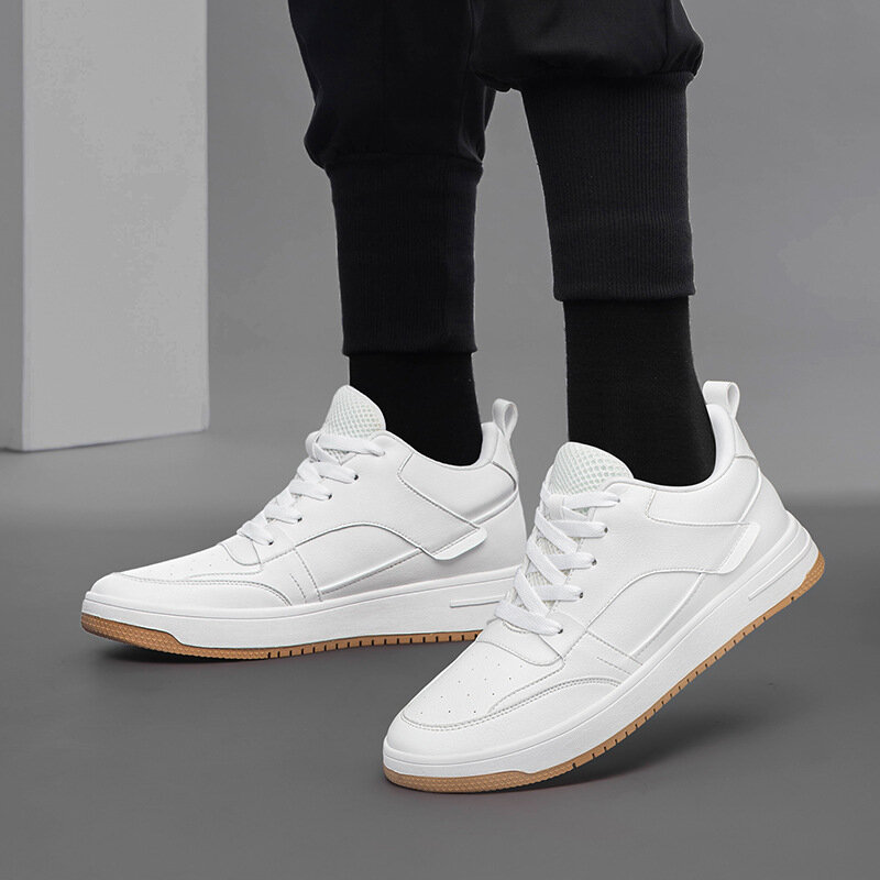 Zapatos informales de piel auténtica para hombre, zapatillas blancas con plataforma cómoda, plantilla de aumento de altura de 6/8/10CM