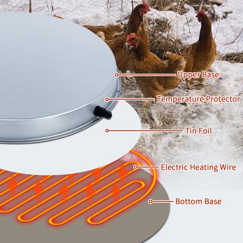 Chicken Waterer Heater Large Heated Poultry Waterer Base, With 6.4Ft Power Cord And Thermostat