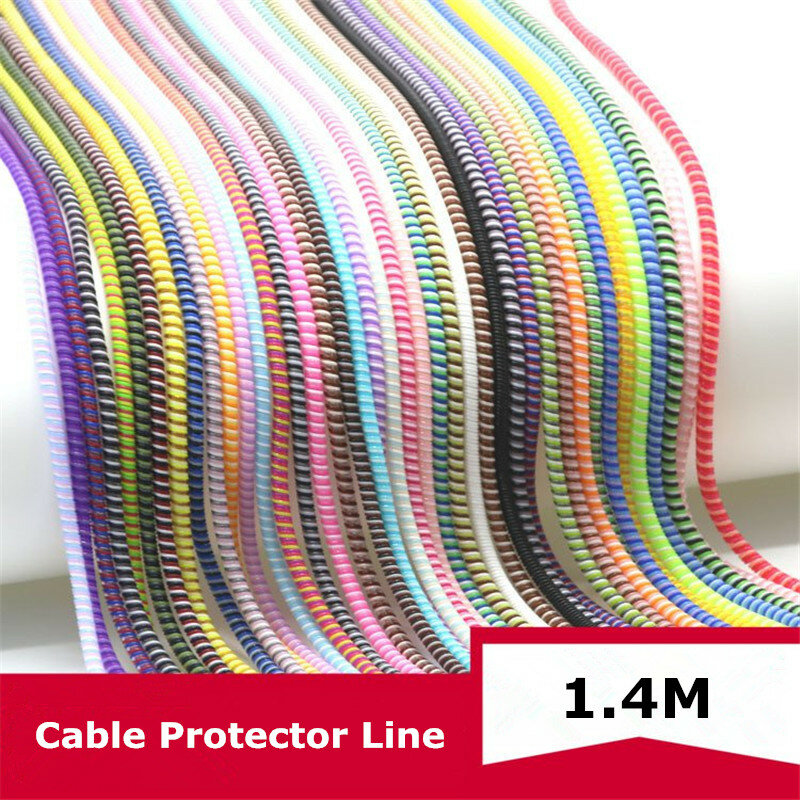 1.4M Kleurrijke Spiraal Charger Cable Koord Protector Universal Wrap Data Lijn Decoratie Winder Voor Iphone Samsung Huawei Xiaomi