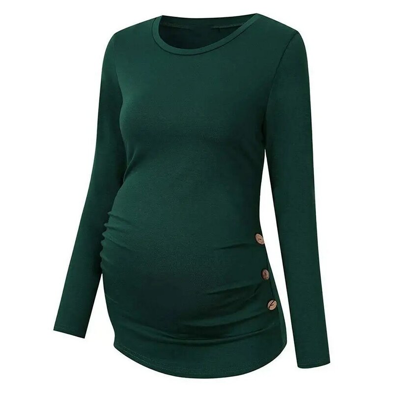 Camisetas de lactancia materna para mujeres embarazadas, ropa de maternidad de manga larga, Color sólido