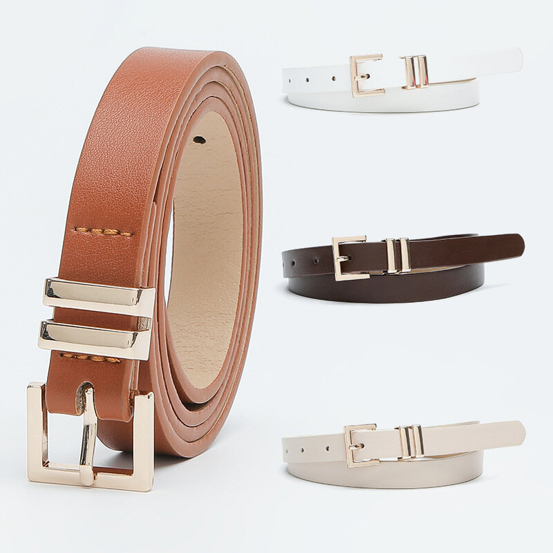Cinturón con hebilla de aguja de aleación para mujer, cinturilla Simple de cuero PU, cinturones de diseñador de lujo Vintage elegantes para Vestido vaquero, moda nueva