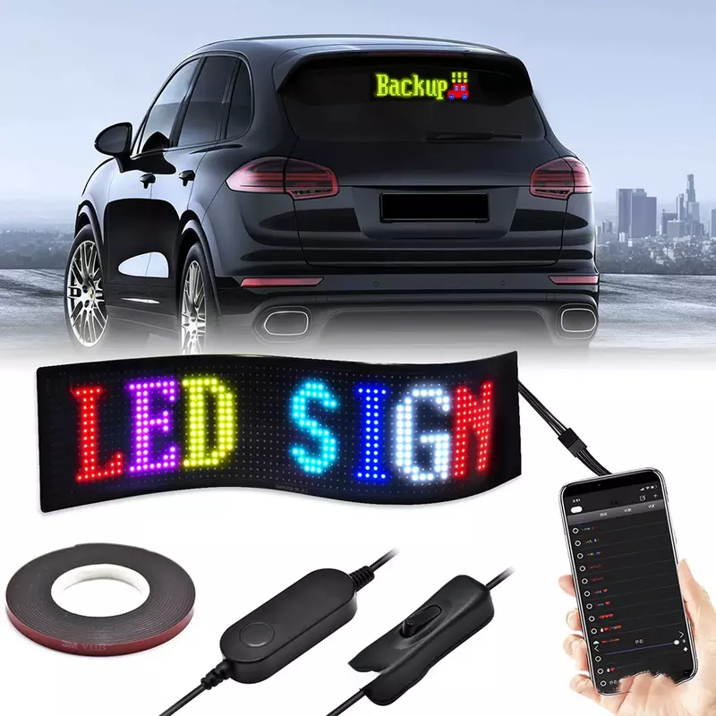 Pantalla publicitaria LED montada en el coche, pantalla electrónica suave a todo color, Bluetooth, flexible, USB