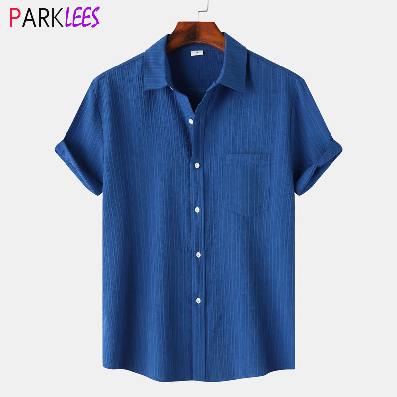2024 Summer New Cotton Linen Shirt for Men Short Sleeve Casual Breathable Beach Shirts Mens Holiday Vacation Party Chemise Homme