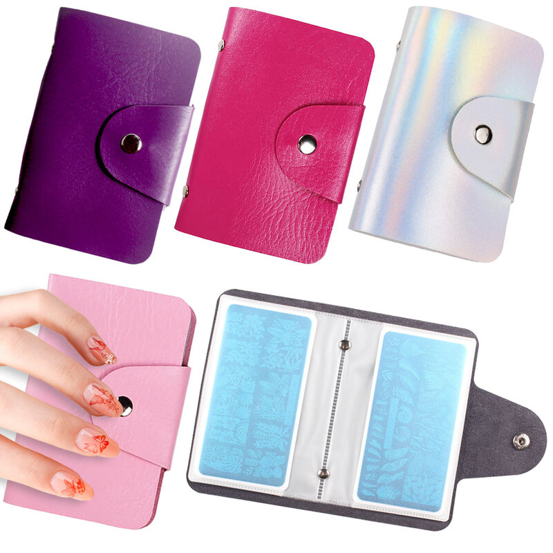 Nail Art Stamp Plate Organizer Pink/Purple/Red 20Slots Stamping Plates Holder Storage Bag Durable PU Leather Cases Stamp Bag