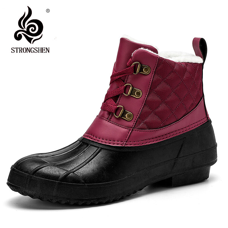 STRONGSHEN-zapatos informales para mujer, botas cortas de caza de pato, impermeables, a prueba de arena, zapatos cálidos, moda de invierno