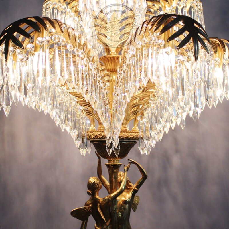 Настольная лампа из меди во французском стиле, прикроватная лампа для спальни, роскошная хрустальная ретро-лампа, Европейская вилла, гостиная, классическая настольная лампа