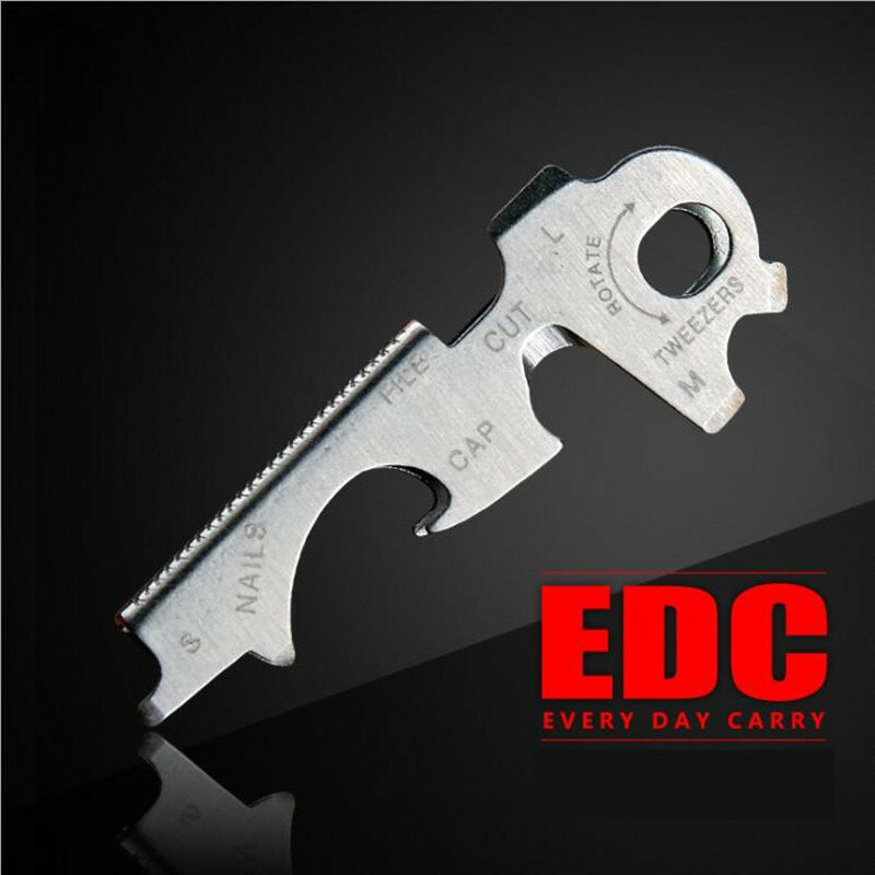 Llavero multifunción de acero inoxidable 8 en 1, gancho para herramientas Edc, llavero portátil, Clip para llave, destornillador