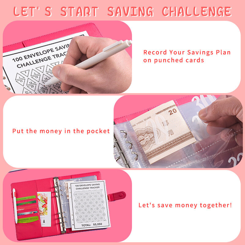 100 Tage 100 Umschlag Einsparungen Herausforderung Geld sparen Herausforderung Binder Notebook Bargeld Budget Veranstalter Geld sparen Spiel