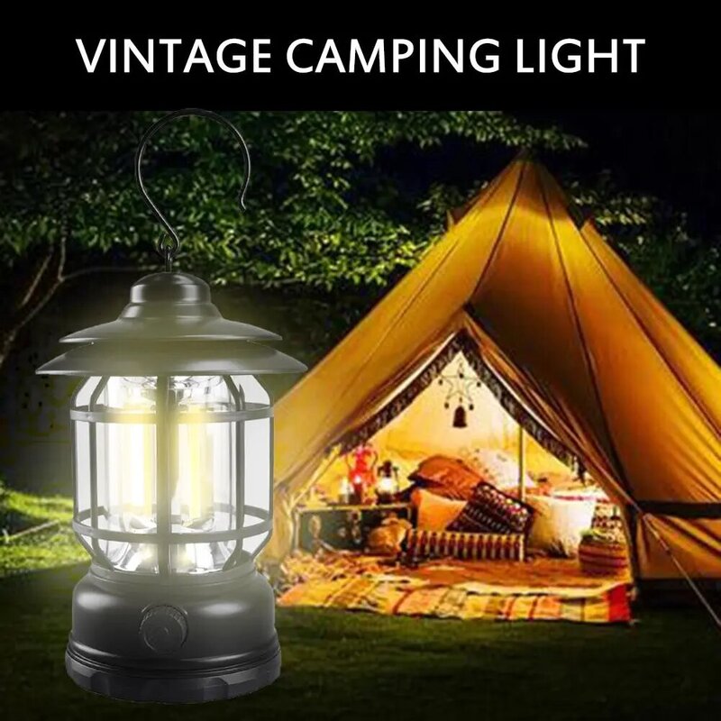 Luz Led Cob para acampar al aire libre, lámpara colgante de emergencia, multifuncional, Retro, portátil, de alta potencia, recargable, para tienda de campaña, viaje