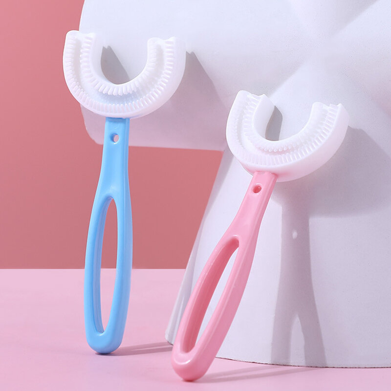 แปรงสีฟันเด็กรูปตัวยู360องศาทำความสะอาดปากแปรงสีฟันขนนุ่มสำหรับเด็กขนนุ่มซิลิโคนสำหรับกัดเล่นเด็ก TSF