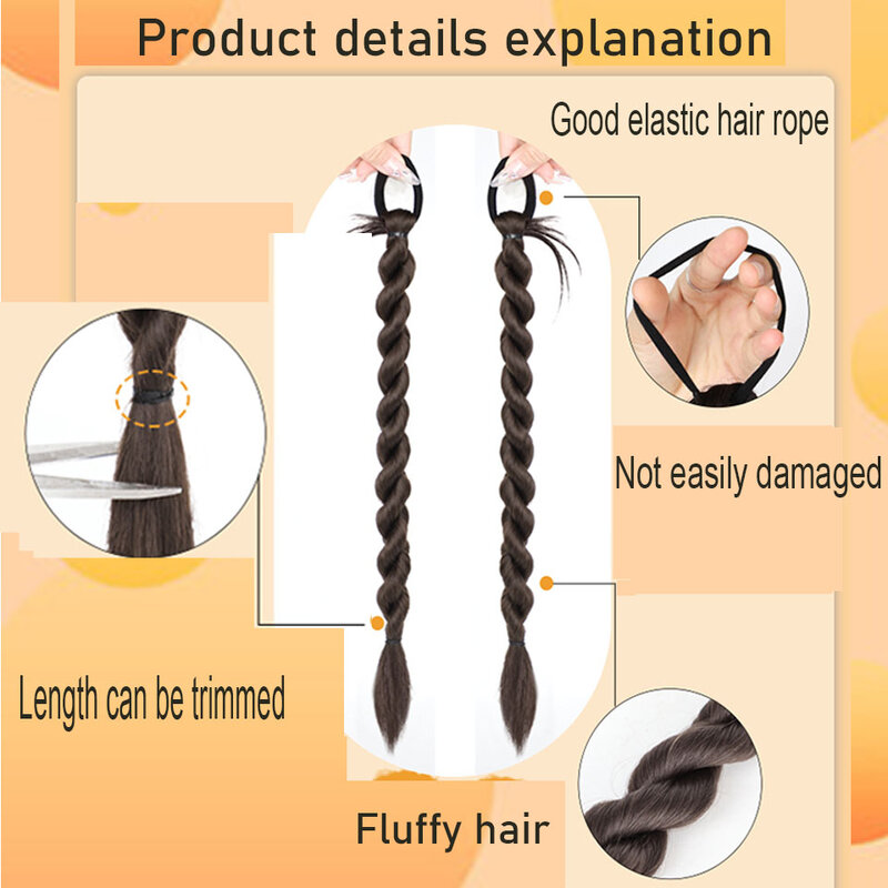 Extensiones de cola de caballo trenzada sintética, postizo largo, trenzas de boxeo, lazo, banda de goma para el cabello