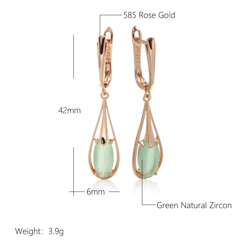 SYOUJYO Emerald Long Drop ธรรมชาติ Zircon ต่างหู Dangle สำหรับผู้หญิง585ทองคำสีกุหลาบสี Vintage เครื่องประดับ Fine Luxury ทุกวันต่างหู