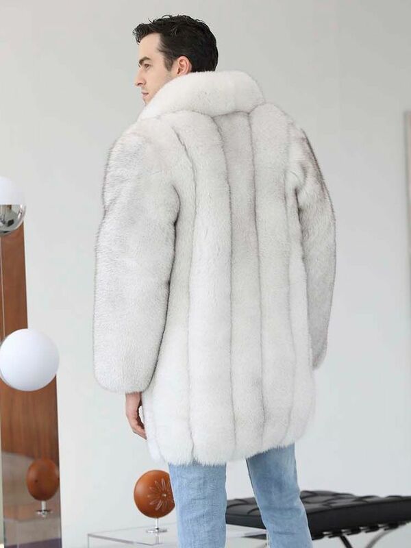 Janefur casaco de pele dos homens longo 2022 novo luxo real casaco de pele de raposa atacado personalizado moda quente inverno jaqueta