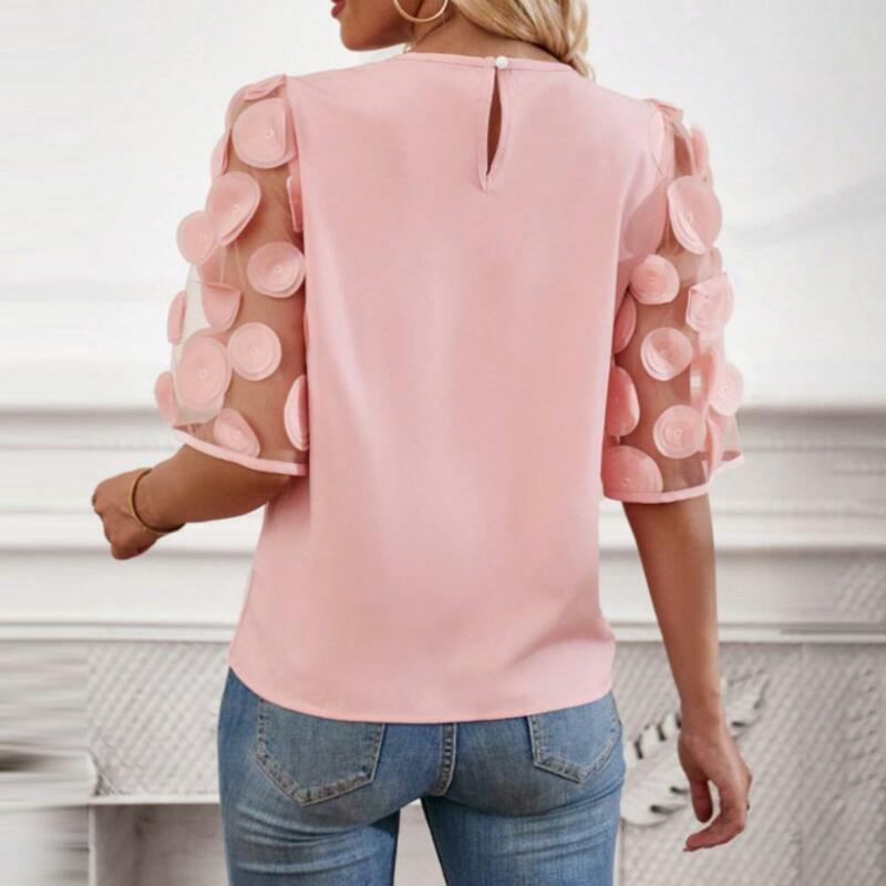 Camiseta floral de meia manga estampada feminina, casual, solta, blusa com decote em O, streetwear da moda, elegante, verão