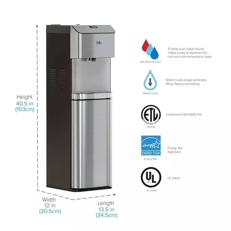 Brio moderna bodenlast wasserkühler spender-tri-temp, einstellbare temperatur, selbst reinigend, berührungs abgabe, kinder sicherheit