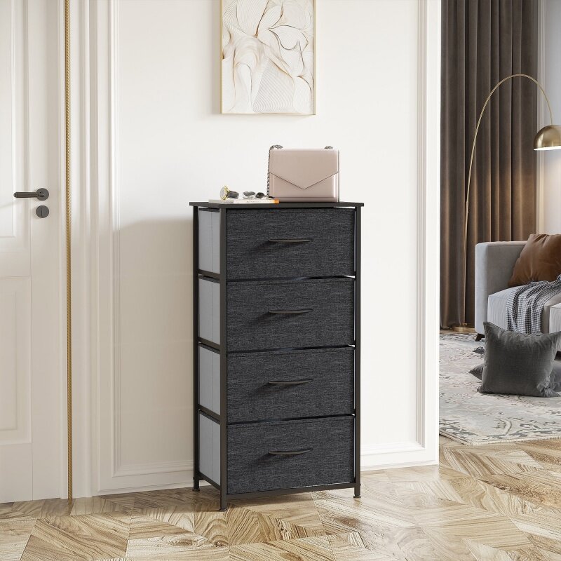 Шкаф YINTATECH с 4 ящиками, органайзер для полок, прикроватная тумбочка для спальни, черный, серый цвет