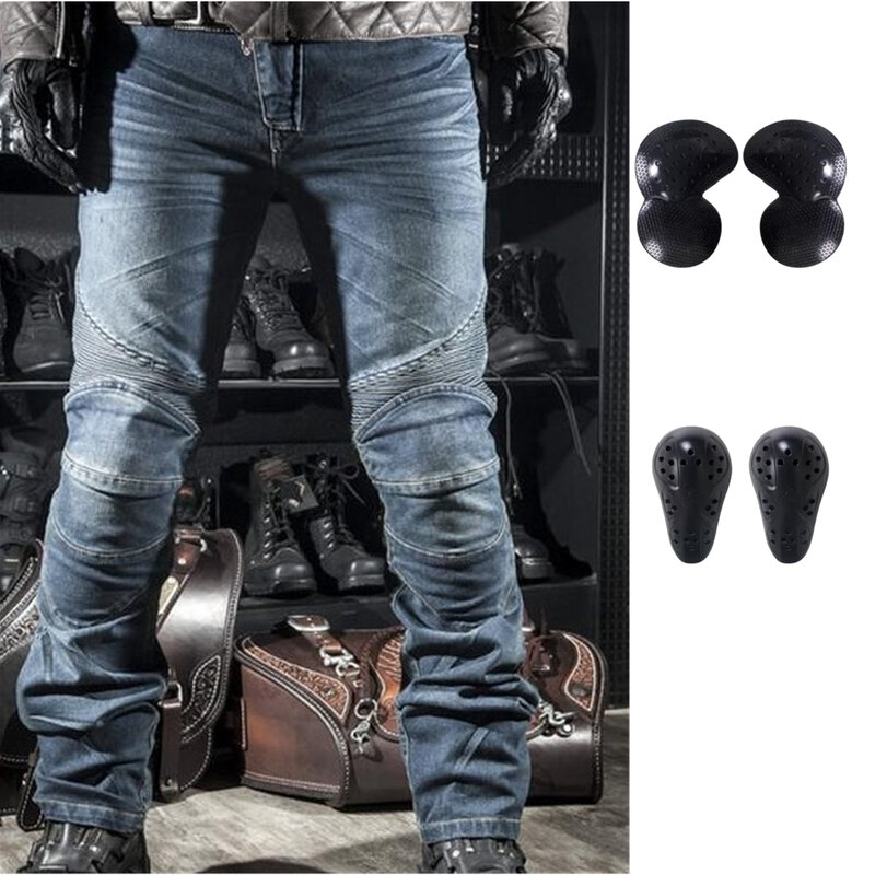 Free shipping for Motocross Denim jeans Motorcycle Dirt Bike MTB Riding jeans racing pants With hip and knee pads