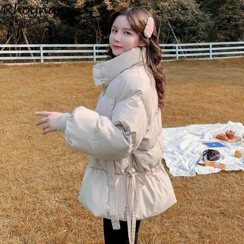 Krótkie parki damskie zimowe płaszcze ciepłe luźna moda Ulzzang Casual studentki grube kieszenie proste Streetwear estetyczny temperament