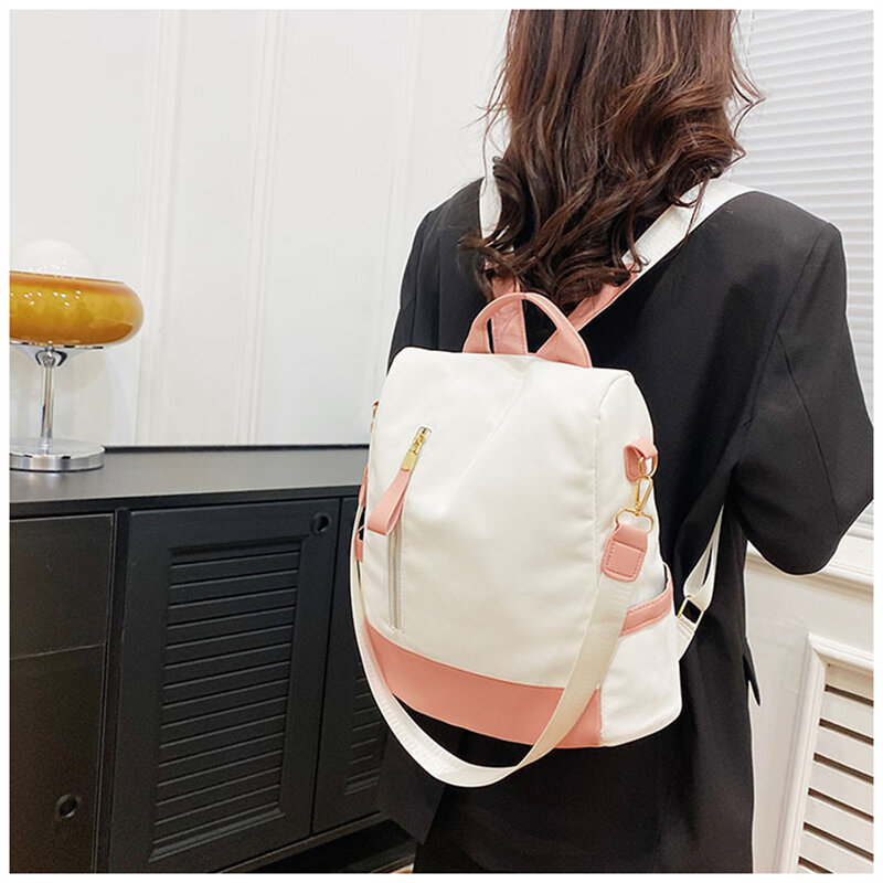 Waterproof Oxford Cloth Stitching Women's Backpack Anti-theft Back Zipper Girls Schoolbag Casual Travel Single Shoulder Backpack