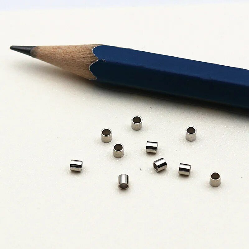 1pcs 925 Sterling Silver 2*2mm Mini Cute Tube with 1.4mm Hole Crimps Cord Ends for Bead Wire Making Findings