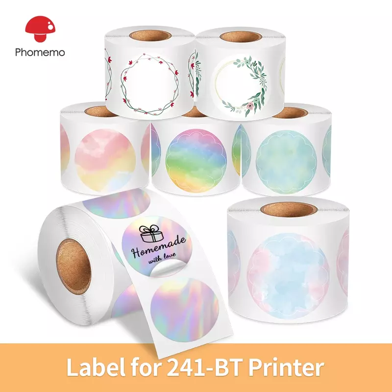 Phomemo PM241 246S D520 Thermal Label Paper Round Sticker Shipping Label Waterproof Label 500/750/1000 Pcs for Adress Business