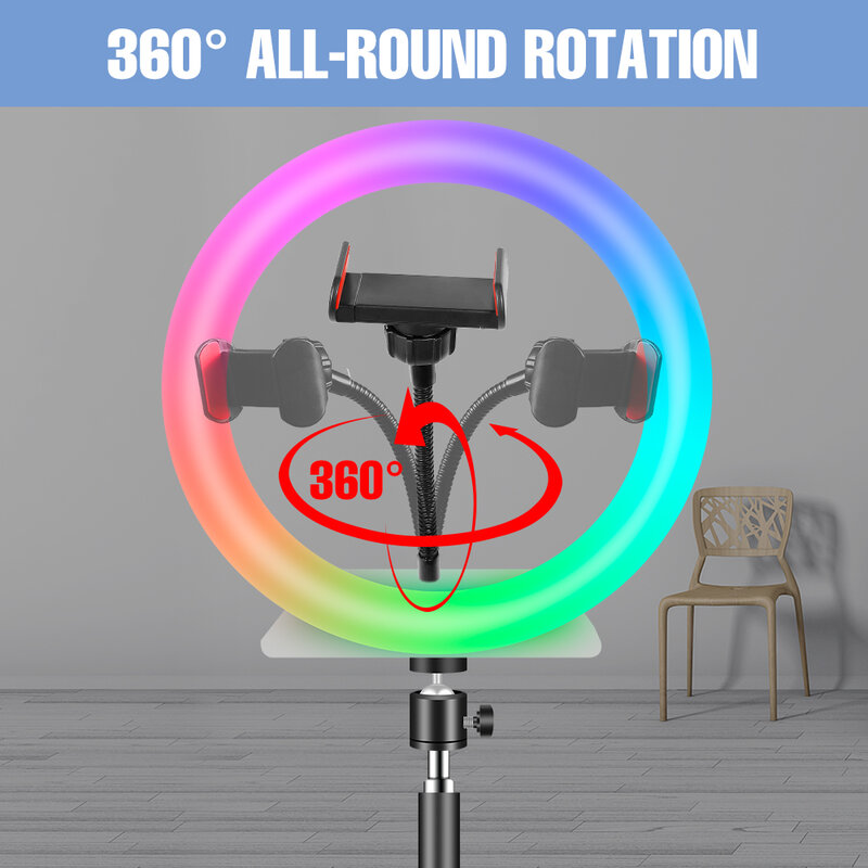 Anneau lumineux LED RGB pour Selfie, éclairage annulaire à intensité variable, lampe de remplissage pour photographie professionnelle, vidéo de maquillage en direct