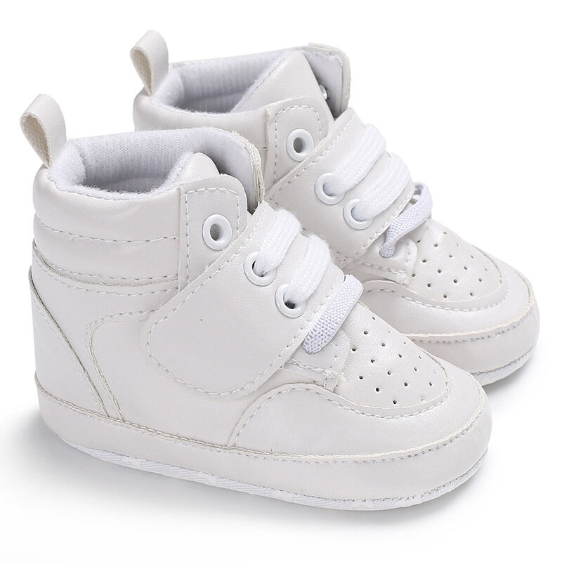 Newborn Baby Fashion Sneakers Shoes Boys Girls Solid Lace Up High Shoes Toddlers Breathable Non Slip First Walkers 0-18 Months