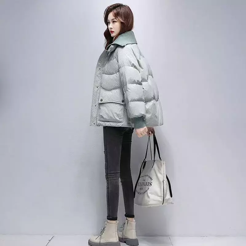 Doudoune en duvet de canard blanc pour femme, revers coréen, patchwork tricoté chaud, polyvalent, nouveau, 2023, F302