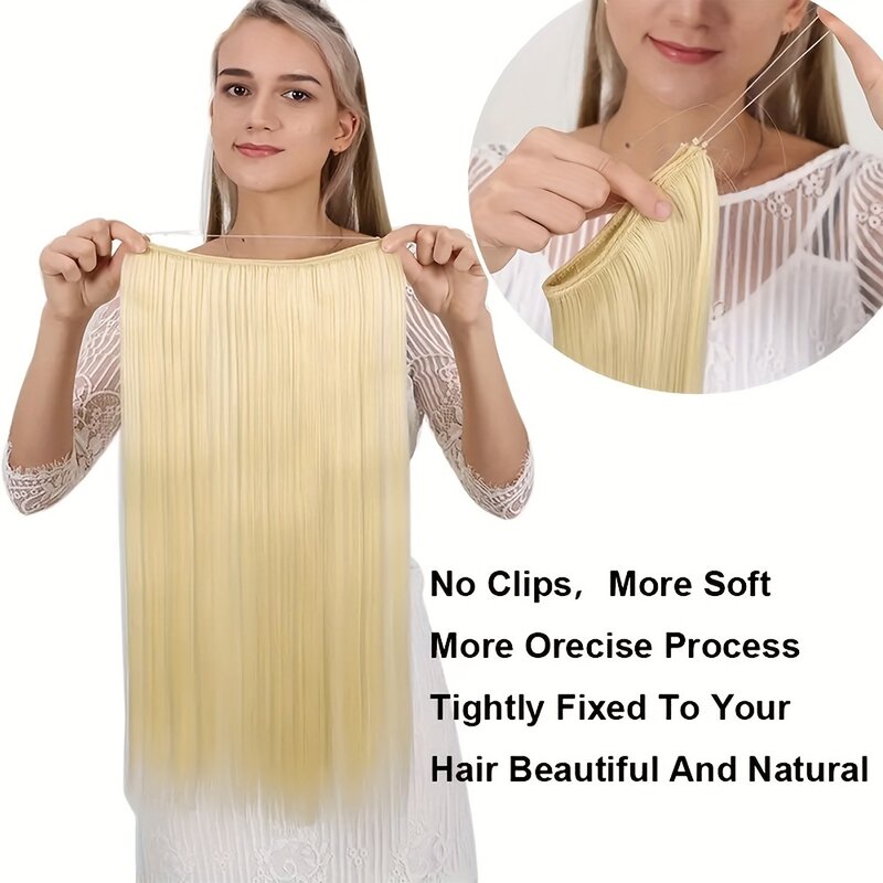 22Inch Zijdeachtig Bot Rechte Vislijn Geen Clip Haarverlenging Synthetische Haarstuk Pruik Elegantie Vrouwen Onzichtbare Nep Haarverlenging