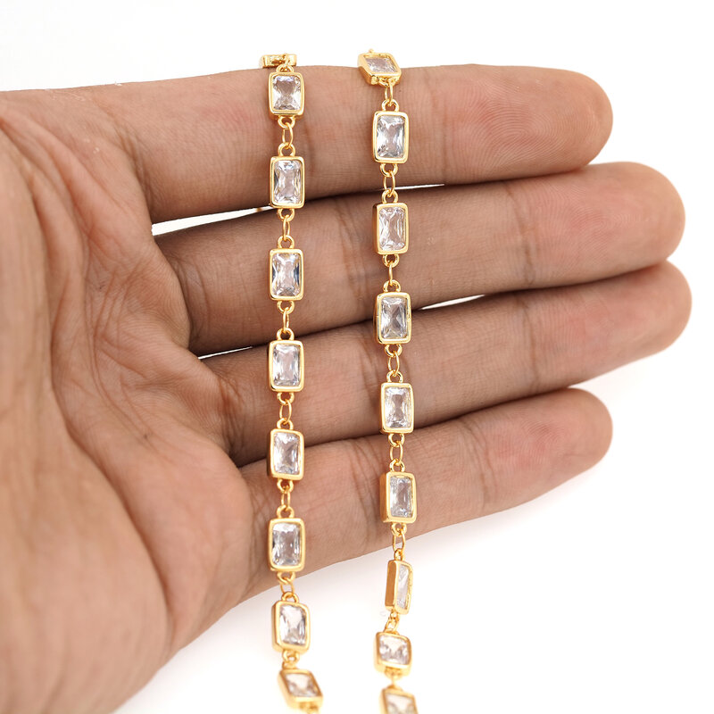 1 Meter Gold Filled Semi-Finished Products Rectangular Zircon Chains Handmade Chains DIY Necklace Bracelet Accessories
