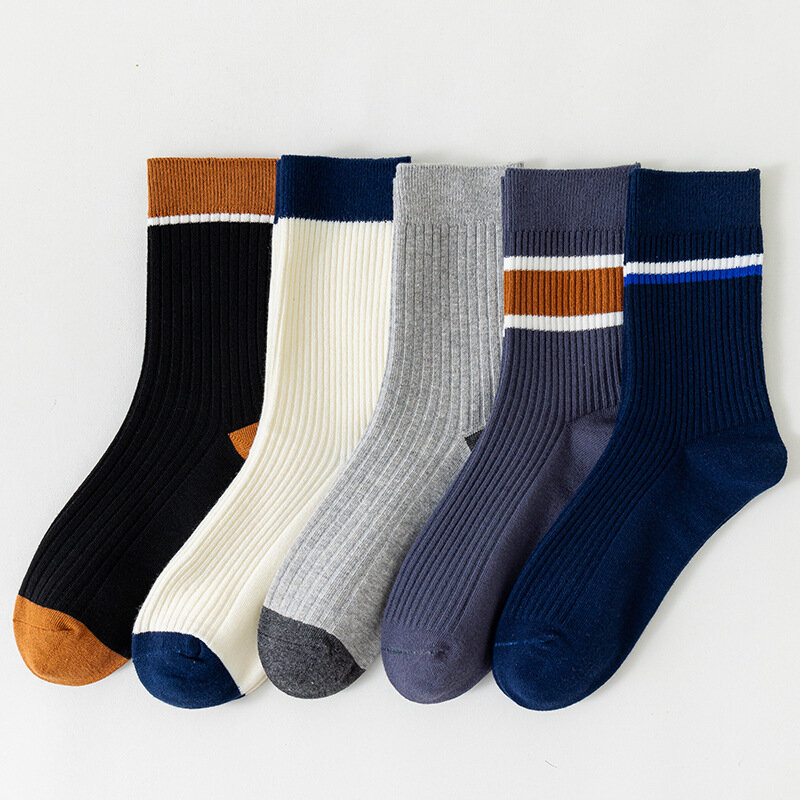 Men'S Socks Color Matching Stockings Streak Mid-Leg Socks Sport Leisure Stockings For Men Soft Skin-Friendly Ventilate Socks