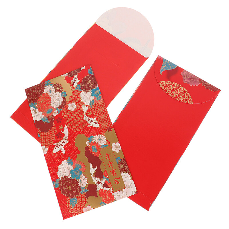 6 buah Paket uang kreatif Tahun Baru Imlek tas amplop merah Festival Musim Semi Tiongkok bercetak emas saku merah