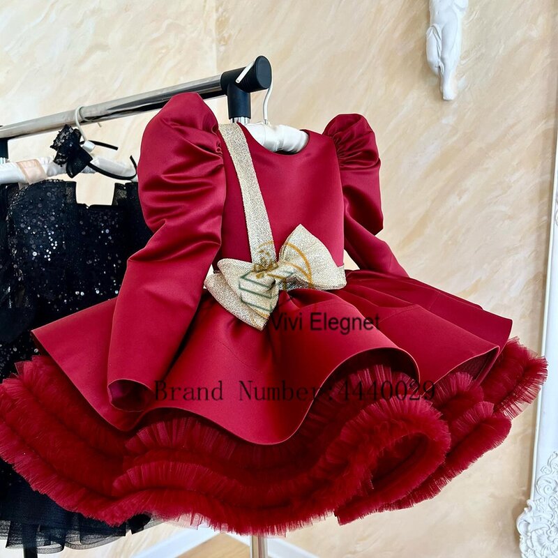 女の子のための長袖の花のドレス,誕生日,シャンパンの弓,クリスマスの服,絶妙な,新しい夏のコレクション2022