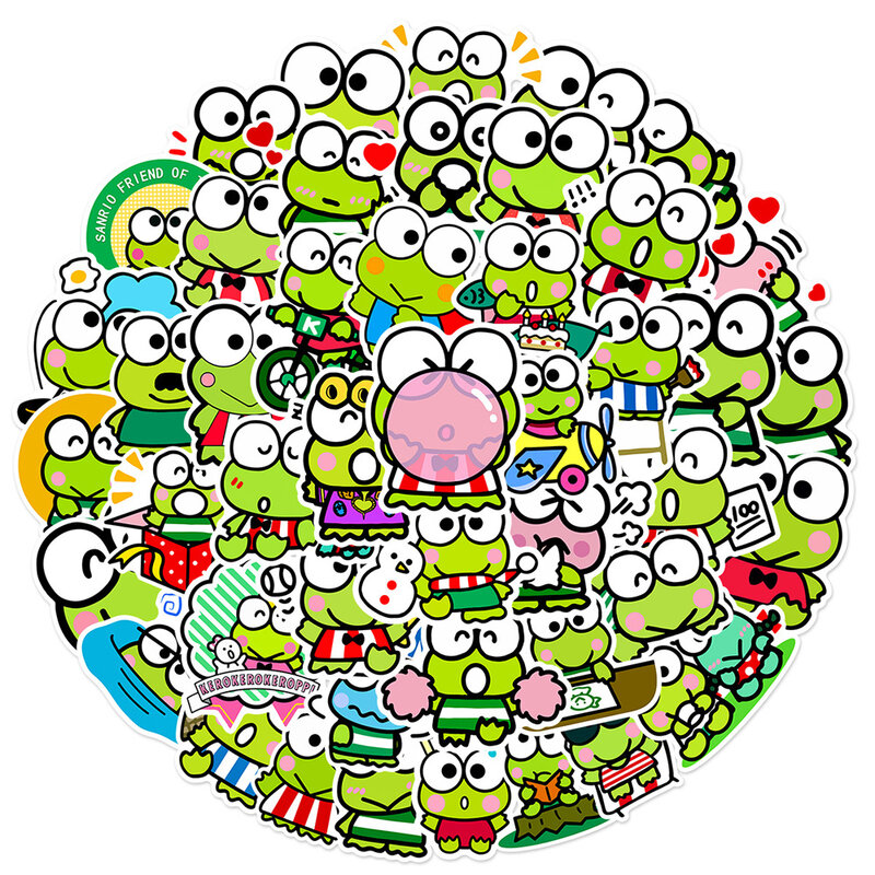Kawaii Kerokero Keroppi 애니메이션 만화 스티커 데칼, 노트북 기타 노트북 전화 장식 스티커, 어린이 장난감, 10 개, 30 개, 50 개