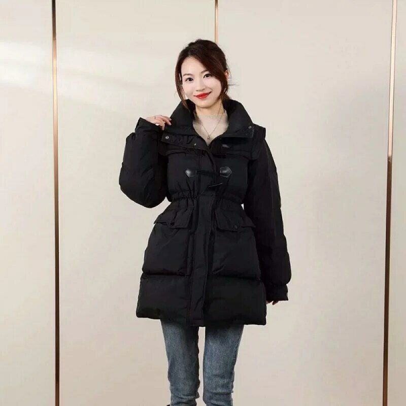 여성용 중간 길이 다운 재킷, 허리 슬리밍 따뜻한 화이트 덕 다운 하이 퀄리티 코트, 2023 겨울 신상