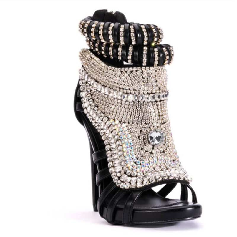 女性のための豪華なデザインのダイヤモンドスティレットヒール,イブニングドレス,ラージサイズ47,ラインストーン