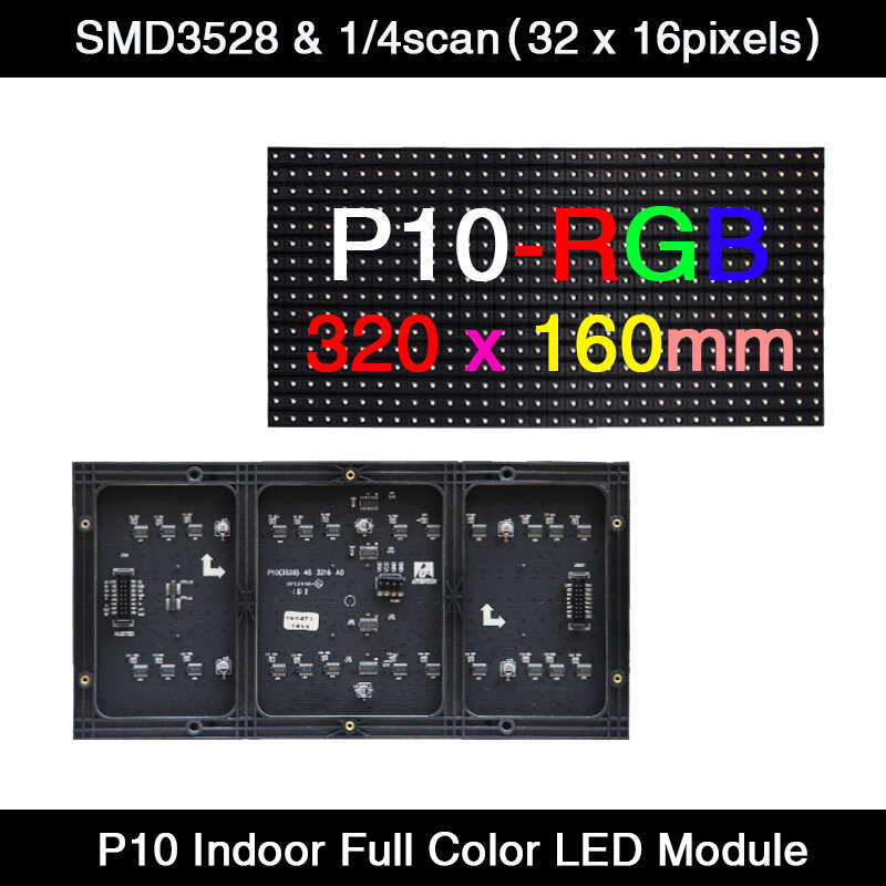 200 buah/lot P10 modul LED SMD dalam ruangan/Panel 320x160mm tampilan warna penuh 3in1 1/4 pemindaian SMD3528 HUB75E 32x16 piksel RGB matriks