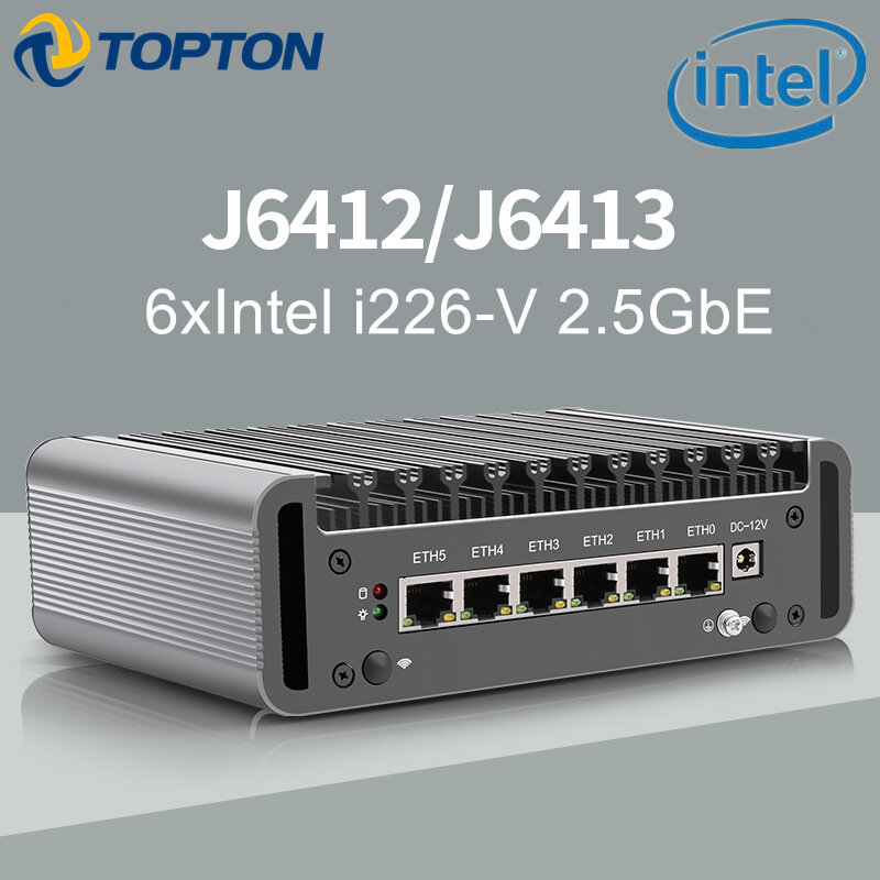 Nieuwe 12e Generatie Micro Firewall Apparaat 6 Intel I226-V Nic Poorten Fanless Mini Pc Celeron J6413 J6412 Netwerk Gateway Zachte Router